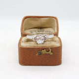 9ct White Gold Ice Zircon & Pink Sapphire Solitaire Ring Vintage c2000