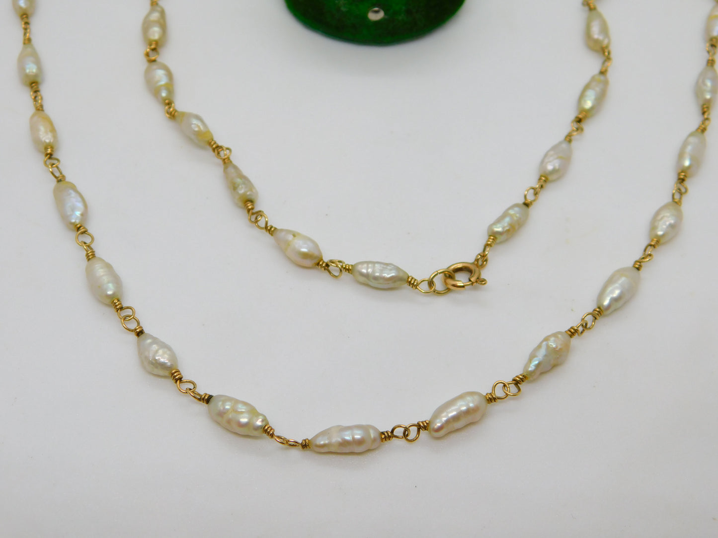 9ct Yellow Gold & Cultured Pearl Dress Necklace Vintage c1970 50cm Length