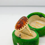 9ct Yellow Gold & Cabochon Baltic Amber Dress Ring Vintage c1970