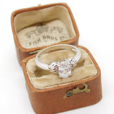 9ct White Gold Ice Zircon & Pink Sapphire Solitaire Ring Vintage c2000