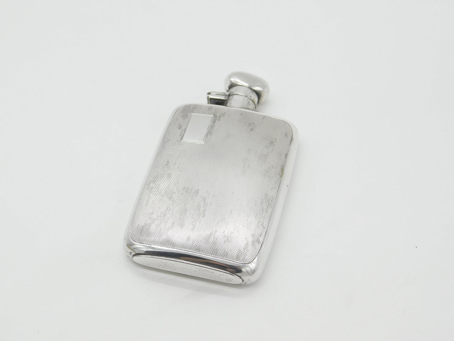 Sterling Silver Engine Turned Spirit Hip Flask Chester 1937 Hubert Hall Antique