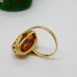 9ct Yellow Gold & Cabochon Baltic Amber Dress Ring Vintage c1970