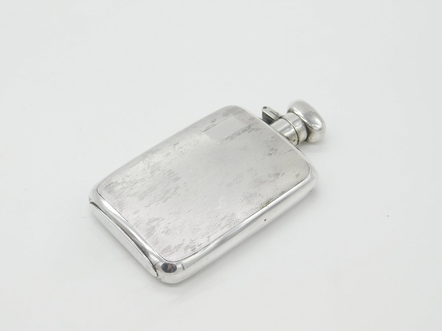 Sterling Silver Engine Turned Spirit Hip Flask Chester 1937 Hubert Hall Antique