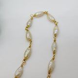 9ct Yellow Gold & Cultured Pearl Dress Necklace Vintage c1970 50cm Length