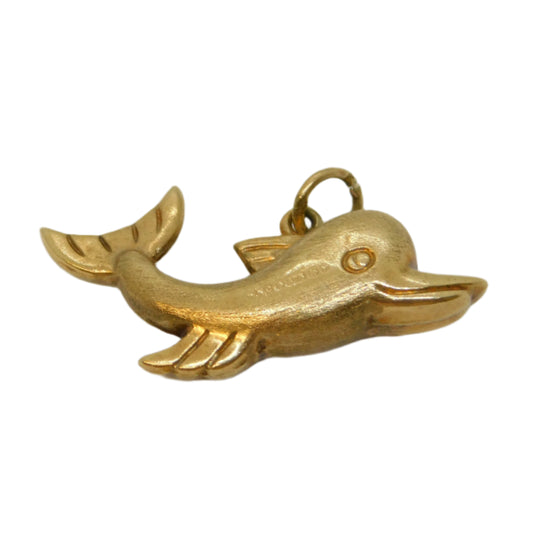 9ct Yellow Gold Happy Dolphin Charm Pendant Vintage 1973 Birmingham