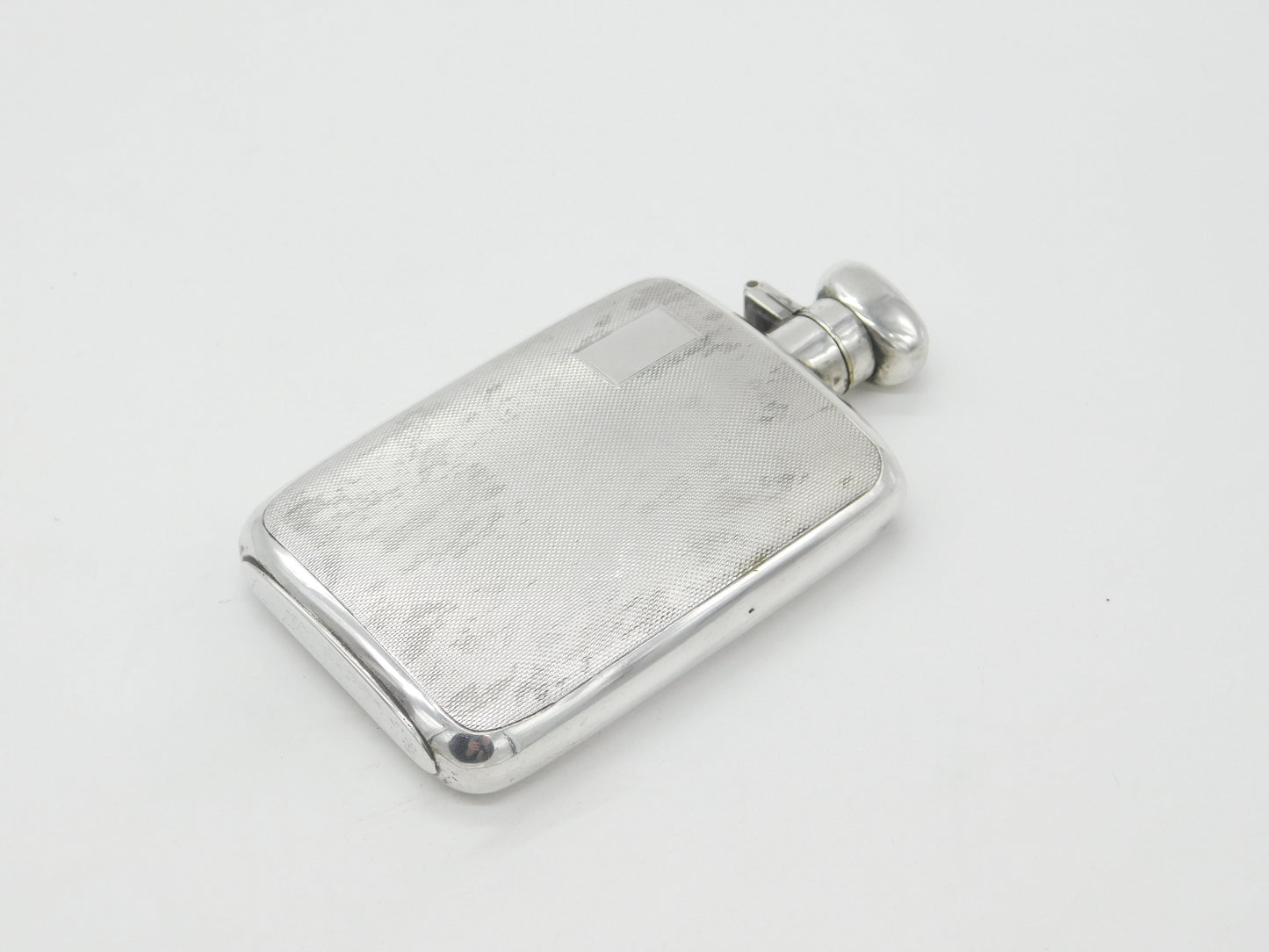 Sterling Silver Engine Turned Spirit Hip Flask Chester 1937 Hubert Hall Antique