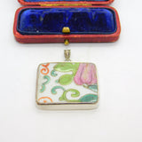 Chinese Sterling Silver Mounted Qing Dynasty Famille Rose Ceramic Pendant
