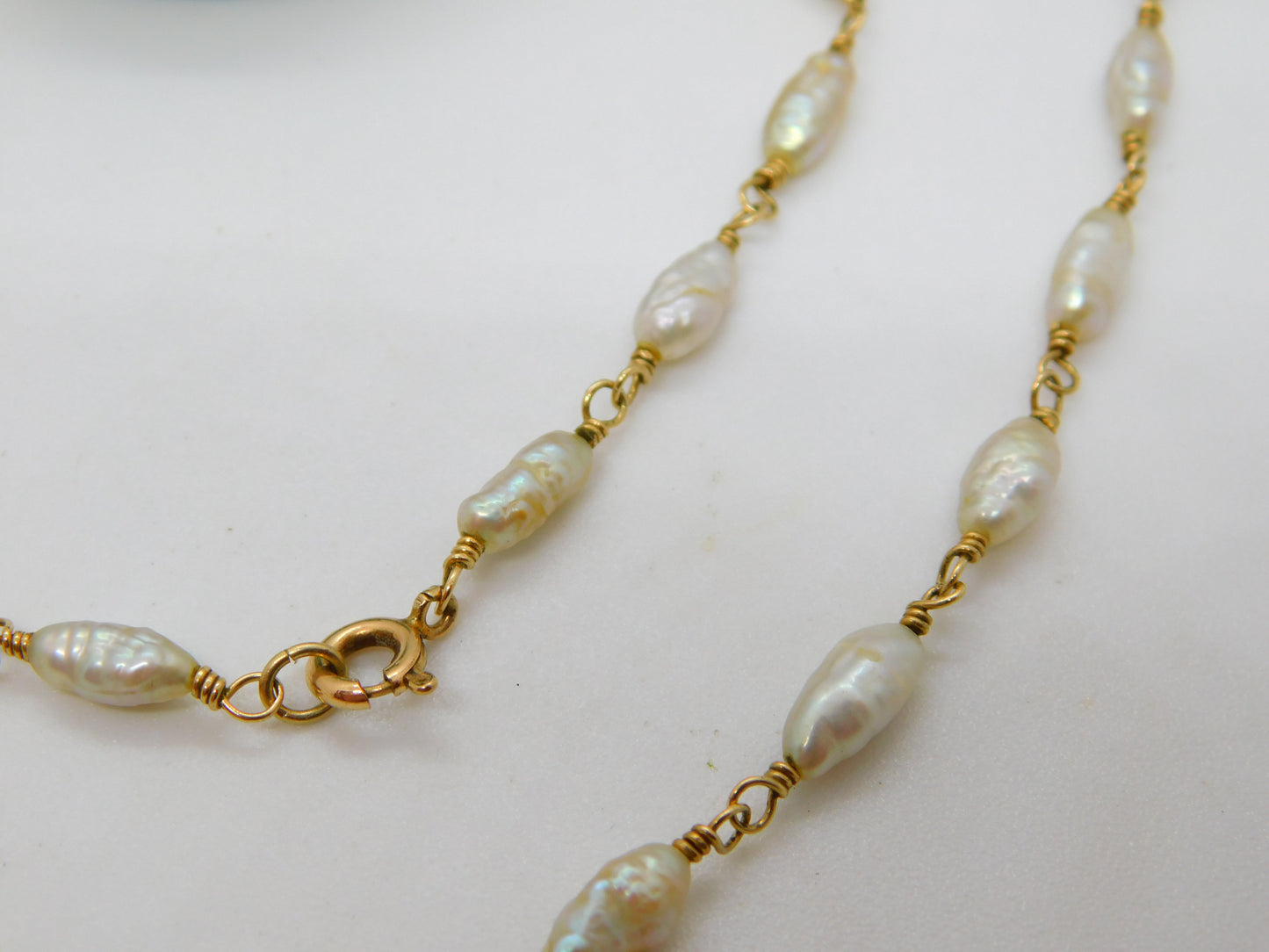 9ct Yellow Gold & Cultured Pearl Dress Necklace Vintage c1970 50cm Length