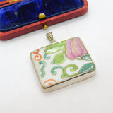 Chinese Sterling Silver Mounted Qing Dynasty Famille Rose Ceramic Pendant