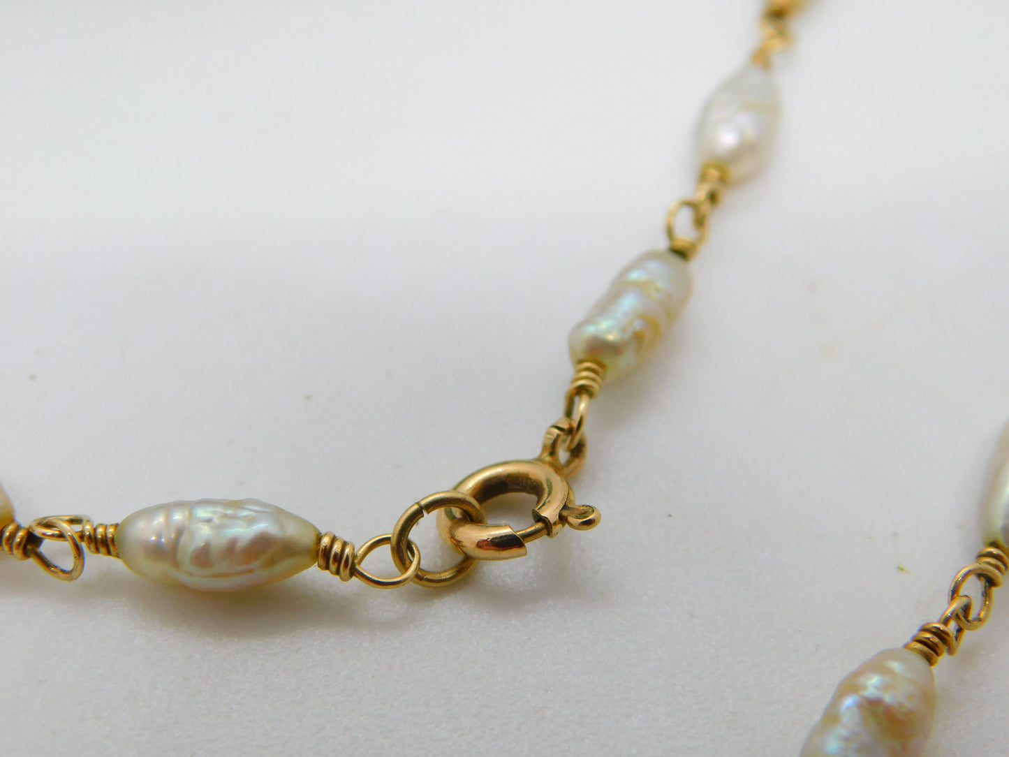 9ct Yellow Gold & Cultured Pearl Dress Necklace Vintage c1970 50cm Length