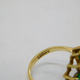9ct Yellow Gold, Emerald & Opal Floral Cluster Ring Vintage 1972 London