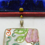 Chinese Sterling Silver Mounted Qing Dynasty Famille Rose Ceramic Pendant