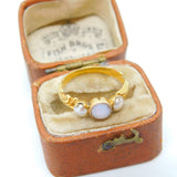 Victorian 18ct Yellow Gold Opal & Pearl Floral Band Ring c1840 Antique