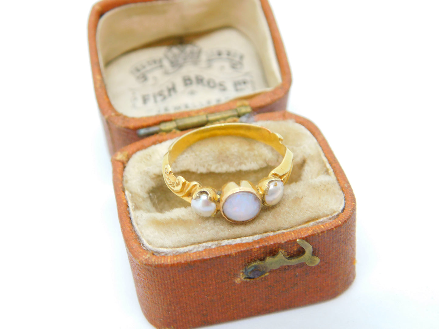 Victorian 18ct Yellow Gold Opal & Pearl Floral Band Ring c1840 Antique