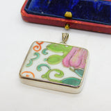 Chinese Sterling Silver Mounted Qing Dynasty Famille Rose Ceramic Pendant