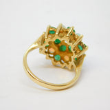 9ct Yellow Gold, Emerald & Opal Floral Cluster Ring Vintage 1972 London