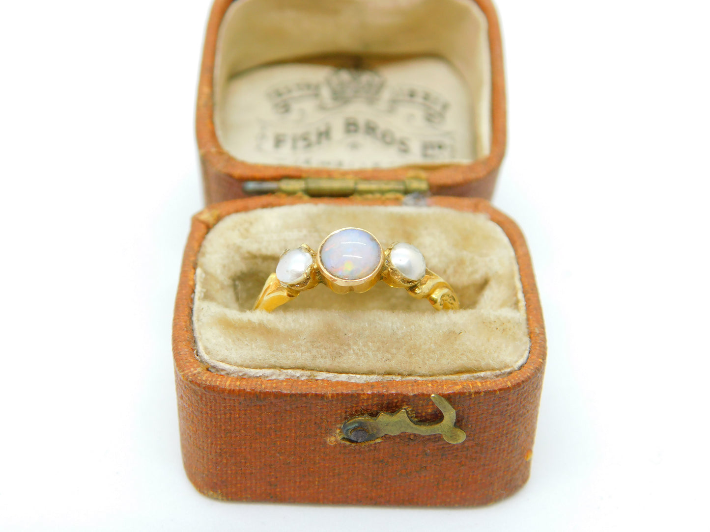 Victorian 18ct Yellow Gold Opal & Pearl Floral Band Ring c1840 Antique