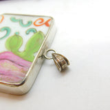 Chinese Sterling Silver Mounted Qing Dynasty Famille Rose Ceramic Pendant