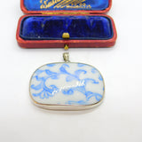 Sterling Silver Mounted Chinese Qing Dynasty Ceramic Pendant Antique