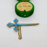 Victorian French Gilt Metal & Turquoise Set Sword in Scabbard Brooch Antique