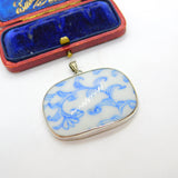 Sterling Silver Mounted Chinese Qing Dynasty Ceramic Pendant Antique