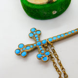 Victorian French Gilt Metal & Turquoise Set Sword in Scabbard Brooch Antique