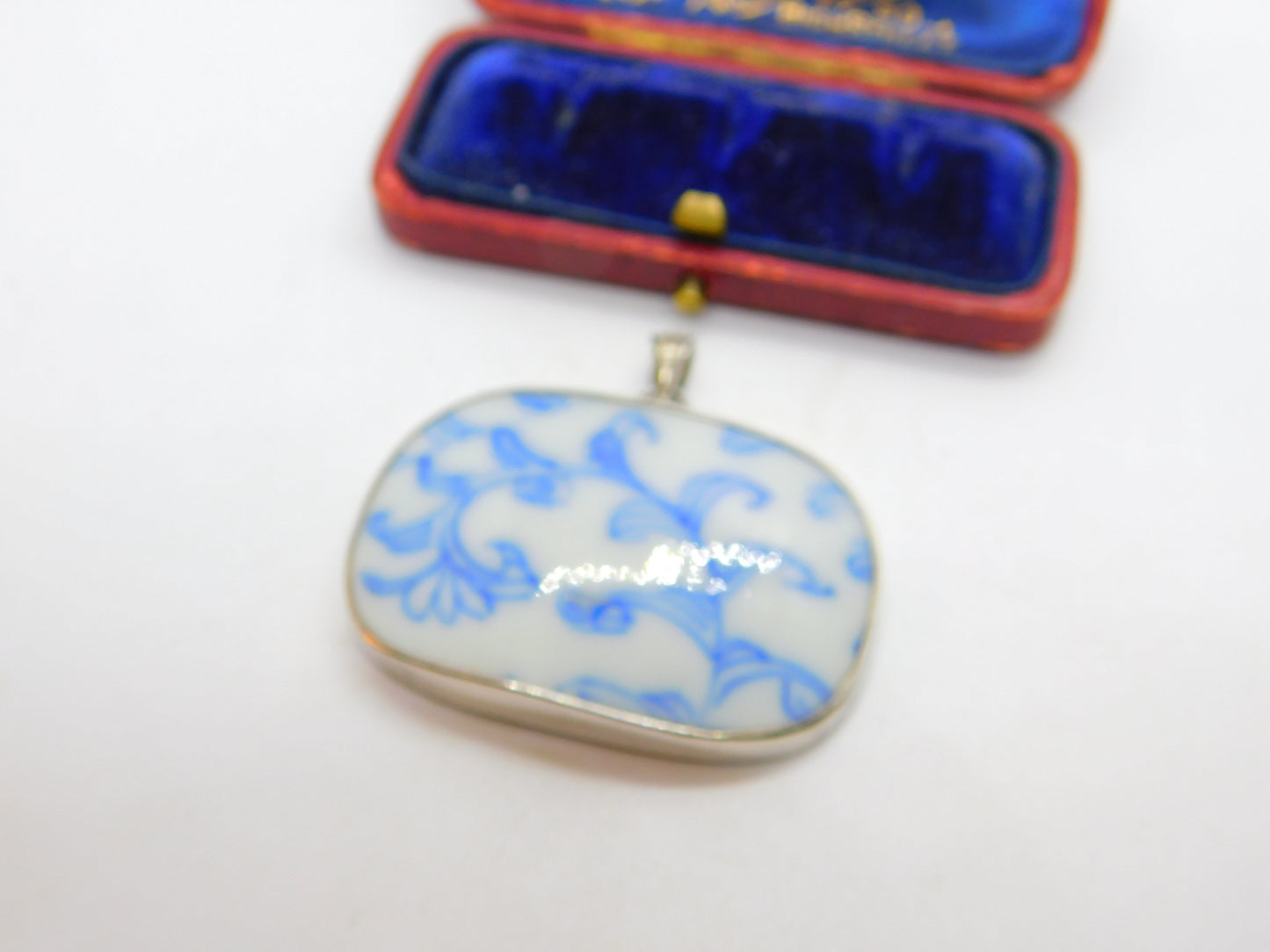 Sterling Silver Mounted Chinese Qing Dynasty Ceramic Pendant Antique