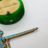 Victorian French Gilt Metal & Turquoise Set Sword in Scabbard Brooch Antique