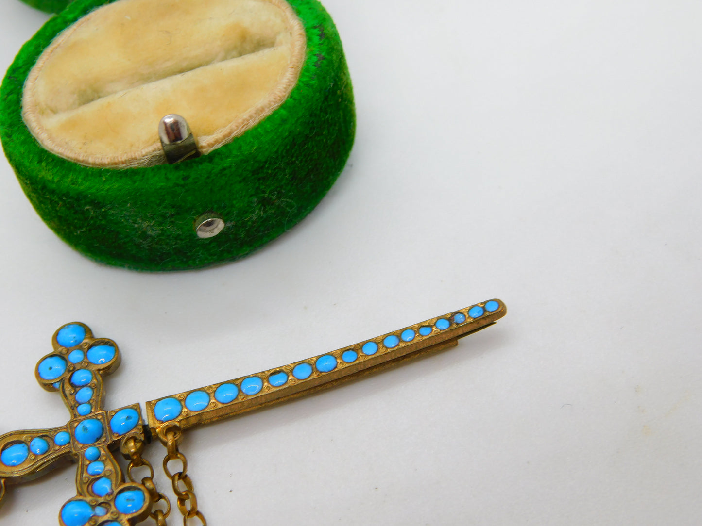 Victorian French Gilt Metal & Turquoise Set Sword in Scabbard Brooch Antique