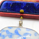 Sterling Silver Mounted Chinese Qing Dynasty Ceramic Pendant Antique