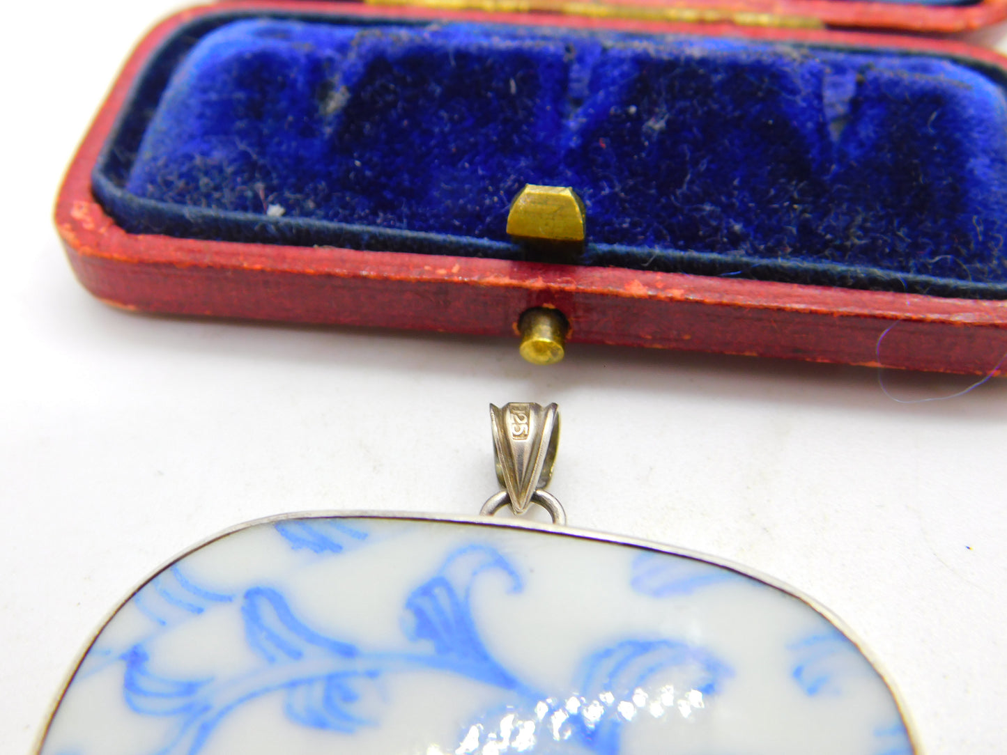 Sterling Silver Mounted Chinese Qing Dynasty Ceramic Pendant Antique