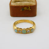 18ct Yellow Gold 0.2ct Diamond & Opal Victorian Style Five Stone Ring Vintage