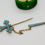 Victorian French Gilt Metal & Turquoise Set Sword in Scabbard Brooch Antique