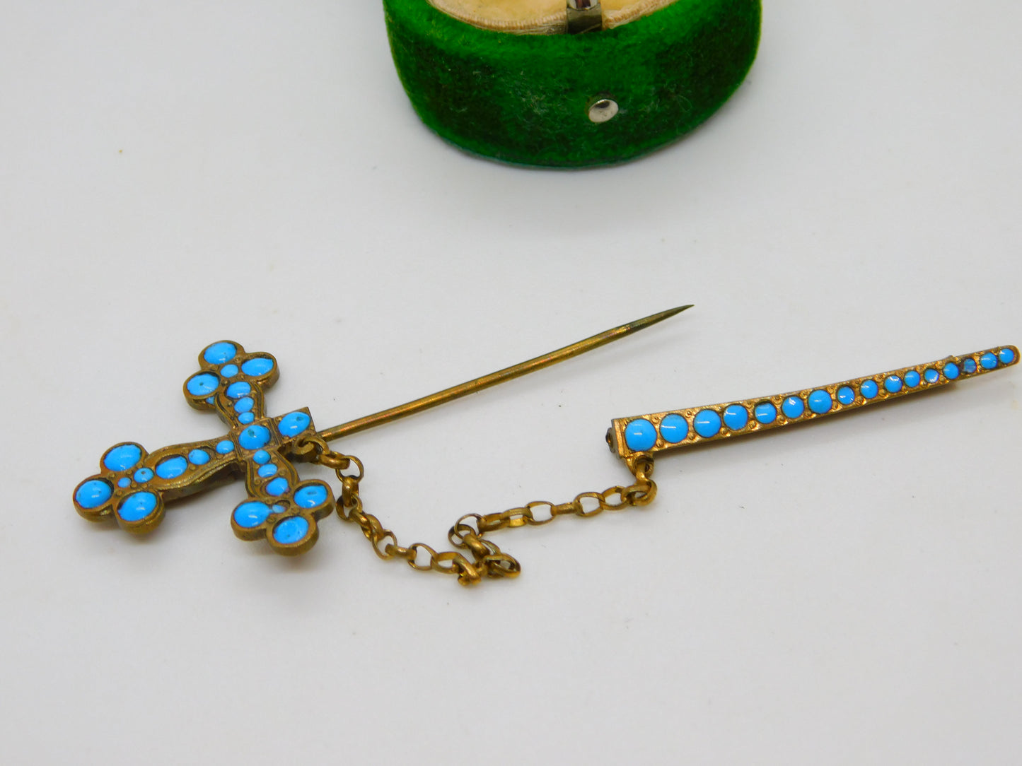 Victorian French Gilt Metal & Turquoise Set Sword in Scabbard Brooch Antique