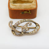 Victorian Sterling Silver Gilt Spinel Set Swirling Brooch Pin Antique c1860