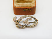 Victorian Sterling Silver Gilt Spinel Set Swirling Brooch Pin Antique c1860