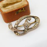 Victorian Sterling Silver Gilt Spinel Set Swirling Brooch Pin Antique c1860
