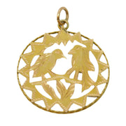 14ct Yellow Gold Love Birds on Perch Drop Pendant Antique c1940 Art Deco
