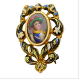 George III 18ct Gold & Colourful Enamel Child Figure Brooch Antique c1780