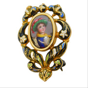 George III 18ct Gold & Colourful Enamel Child Figure Brooch Antique c1780