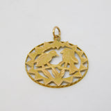 14ct Yellow Gold Love Birds on Perch Drop Pendant Antique c1940 Art Deco