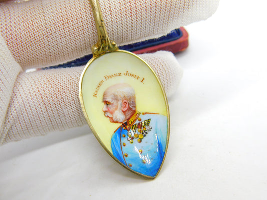 Austrian Sterling Silver Enamel Kaiser Franz Josef I Commemorative Spoon c1900