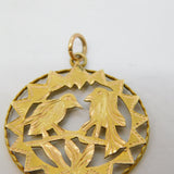 14ct Yellow Gold Love Birds on Perch Drop Pendant Antique c1940 Art Deco