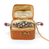 Victorian Belle Epoque 18ct Yellow Gold, Diamond & Ruby Brooch c1860 Antique