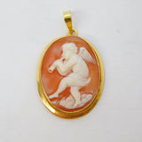 18ct Yellow Gold Mounted Putti Cherub Shell Cameo Pendant Vintage c1970