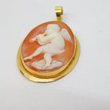 18ct Yellow Gold Mounted Putti Cherub Shell Cameo Pendant Vintage c1970