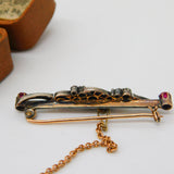 Victorian Belle Epoque 18ct Yellow Gold, Diamond & Ruby Brooch c1860 Antique