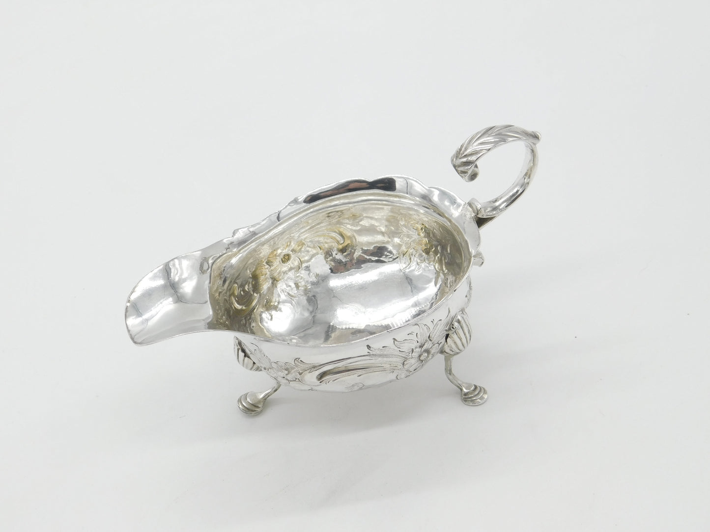 George II Sterling Silver Duck Crest Floral Sauce Boat c1745 London Antique