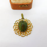 Victorian Pinchbeck Egyptian Revival Scarab Beetle Drop Pendant c1850 Antique