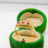 Victorian 18ct Gold, Ruby & Diamond Boat Ring Antique 1893 Birmingham